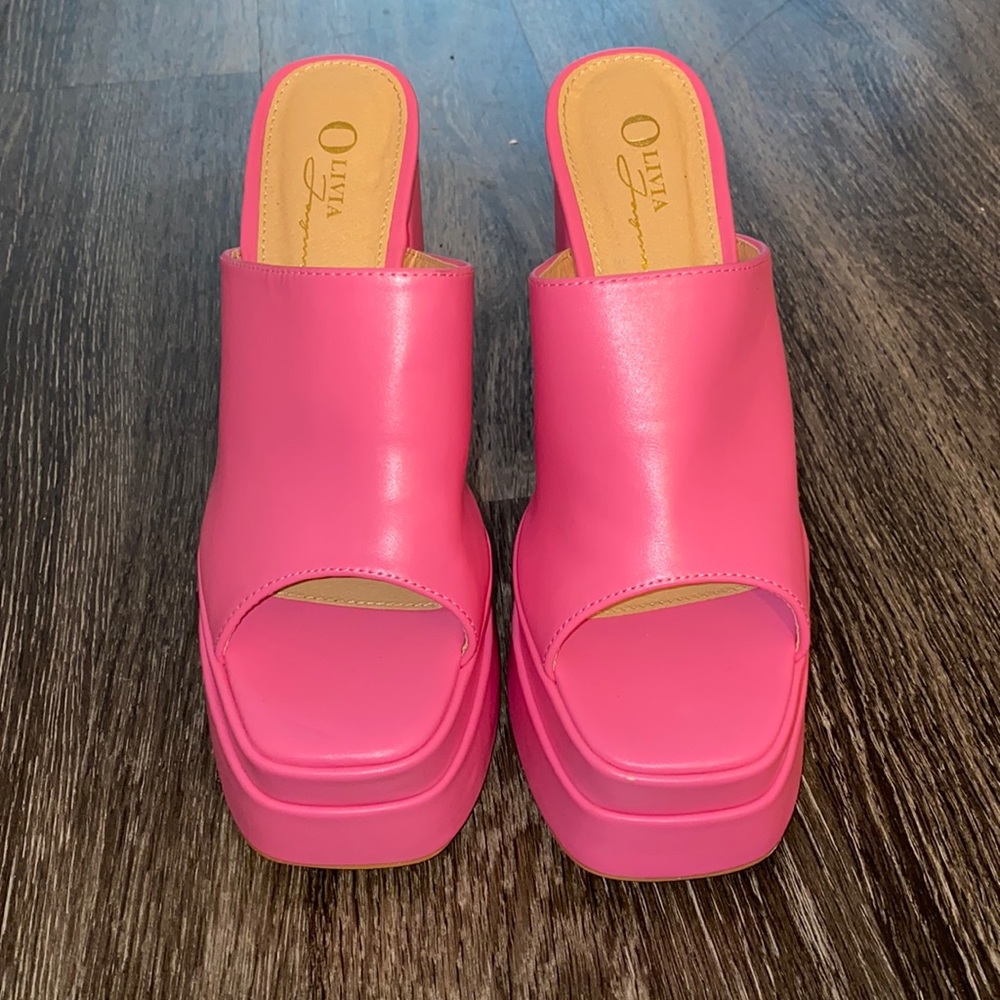 Pink platform block heel